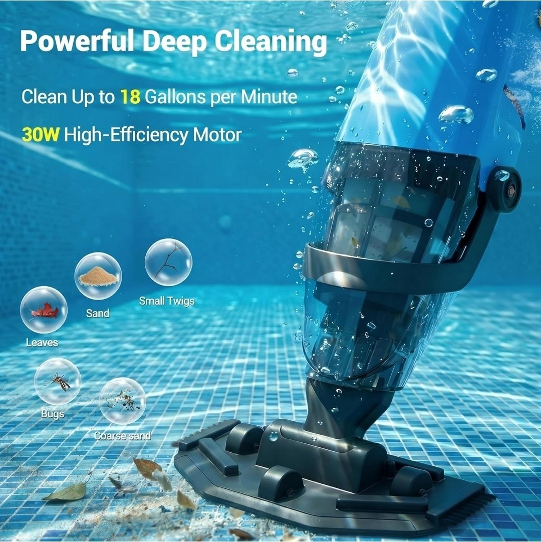 Rechargeable Handheld Telescopic Pool Vacuum 30W 18 GPM 1.1L 60 Min