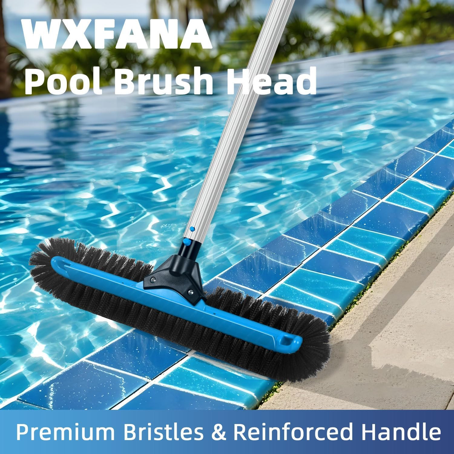 20&Prime; Wide Pool Brush Head, Heavy Duty Pool Cleaning Brush with 12-Rows Soft Brist