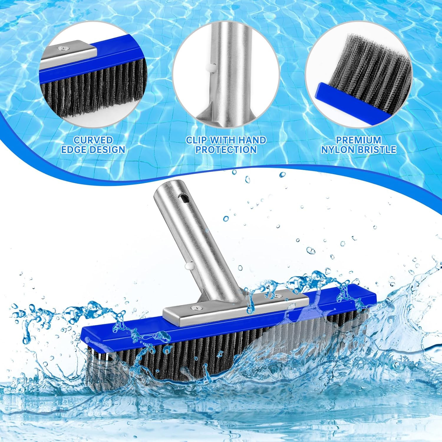 Heavy Duty Pool Brush Head，10-Inch Metal Pool Brushes Head with Stainless Steel