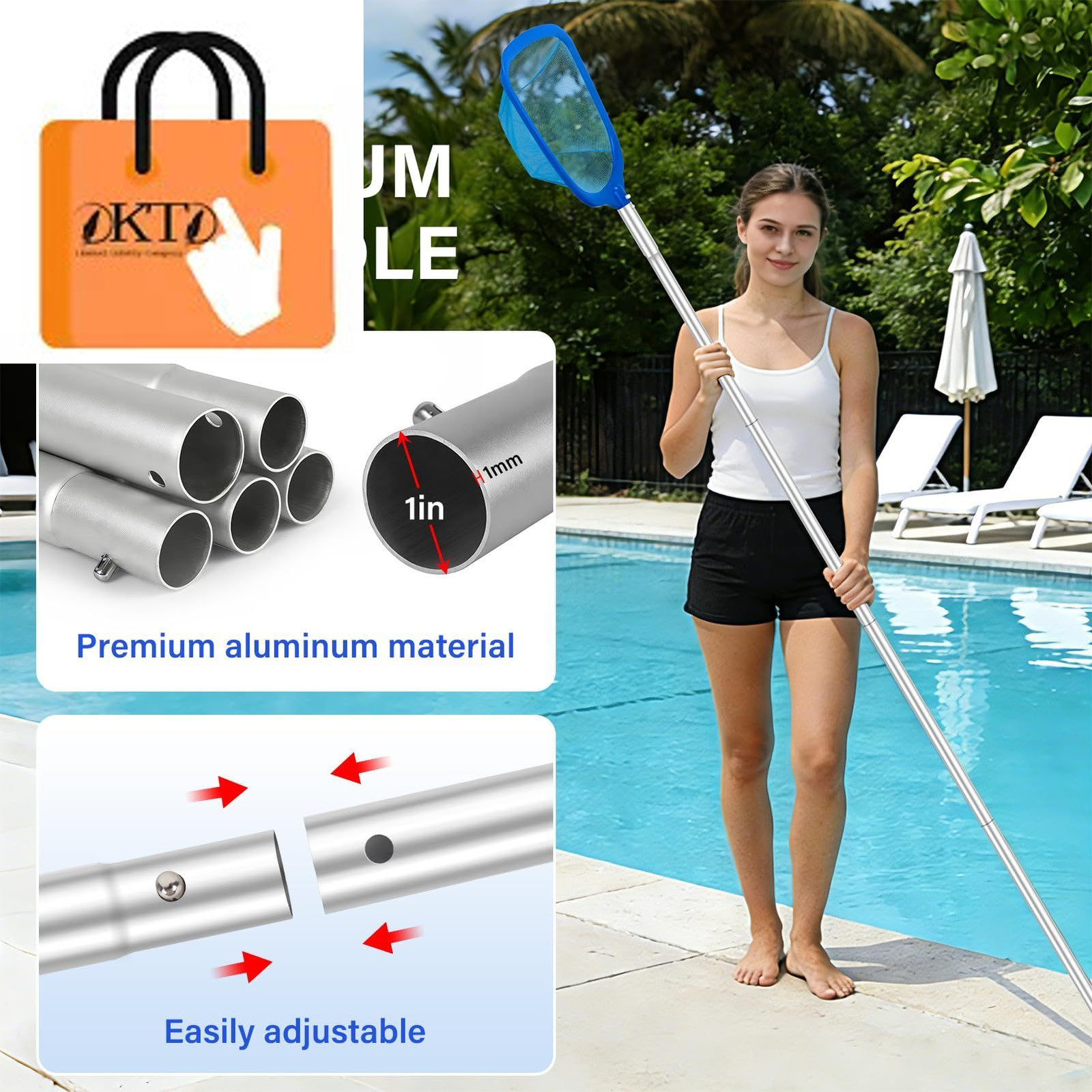 Swimming Pool Cleaning Kit Including 12.5 in Brush inches, Blue