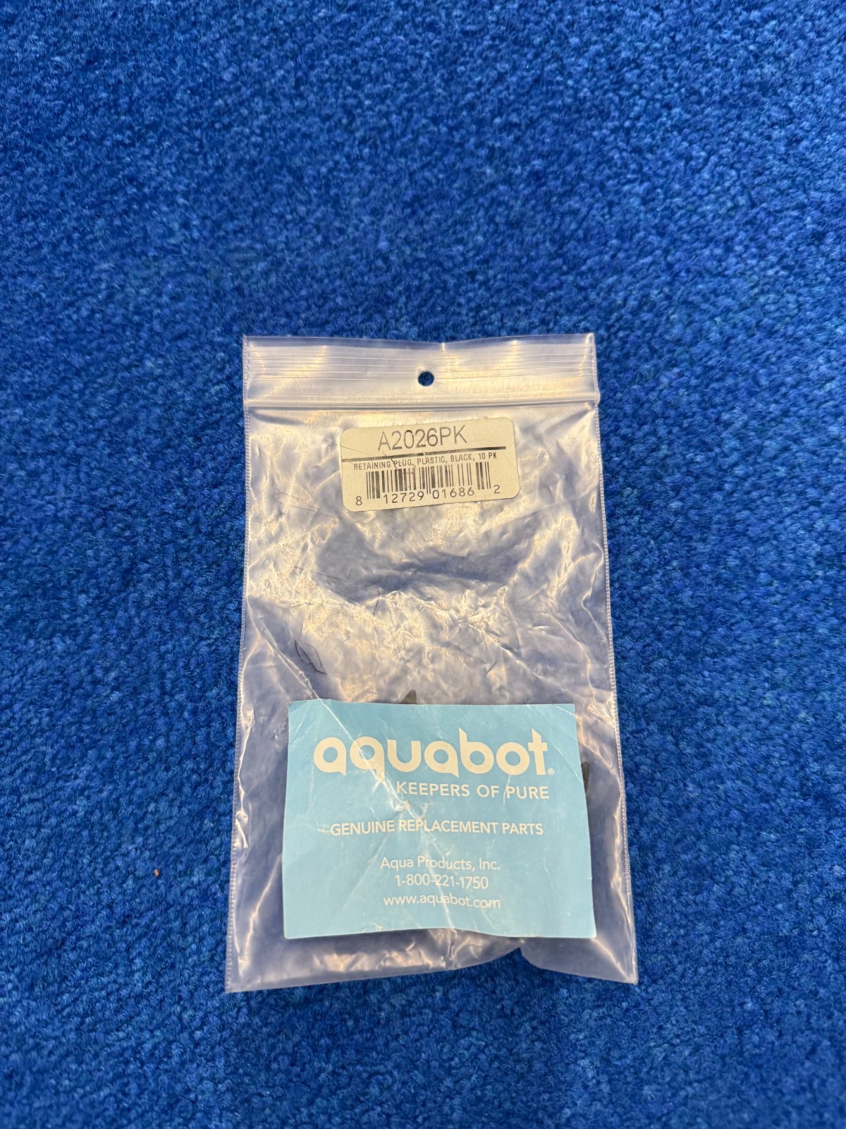 AQUA / AQUABOT WHEEL RETAINING PLUG, PLASTIC, BLACK P/N: A2026 ( 7 PACK )