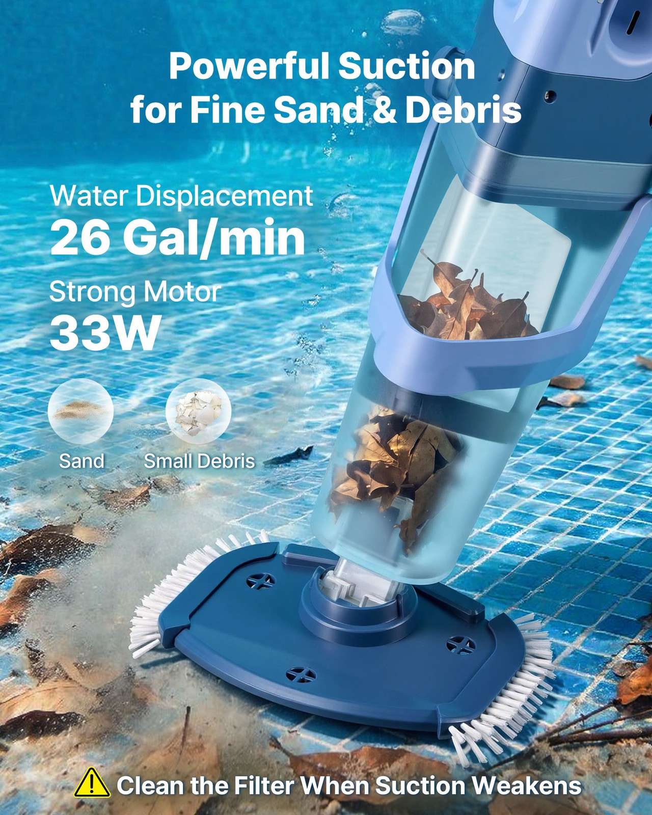 VEVOR Handheld Pool Vacuum Cordless Spa Hot Tub Vacuum 26 GPM Extension Pole