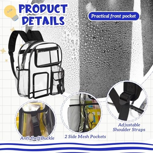 Pcs Heavy Duty Clear Backpack Bulk, PVC Transparent Bookbag 17 Inch 36 Black