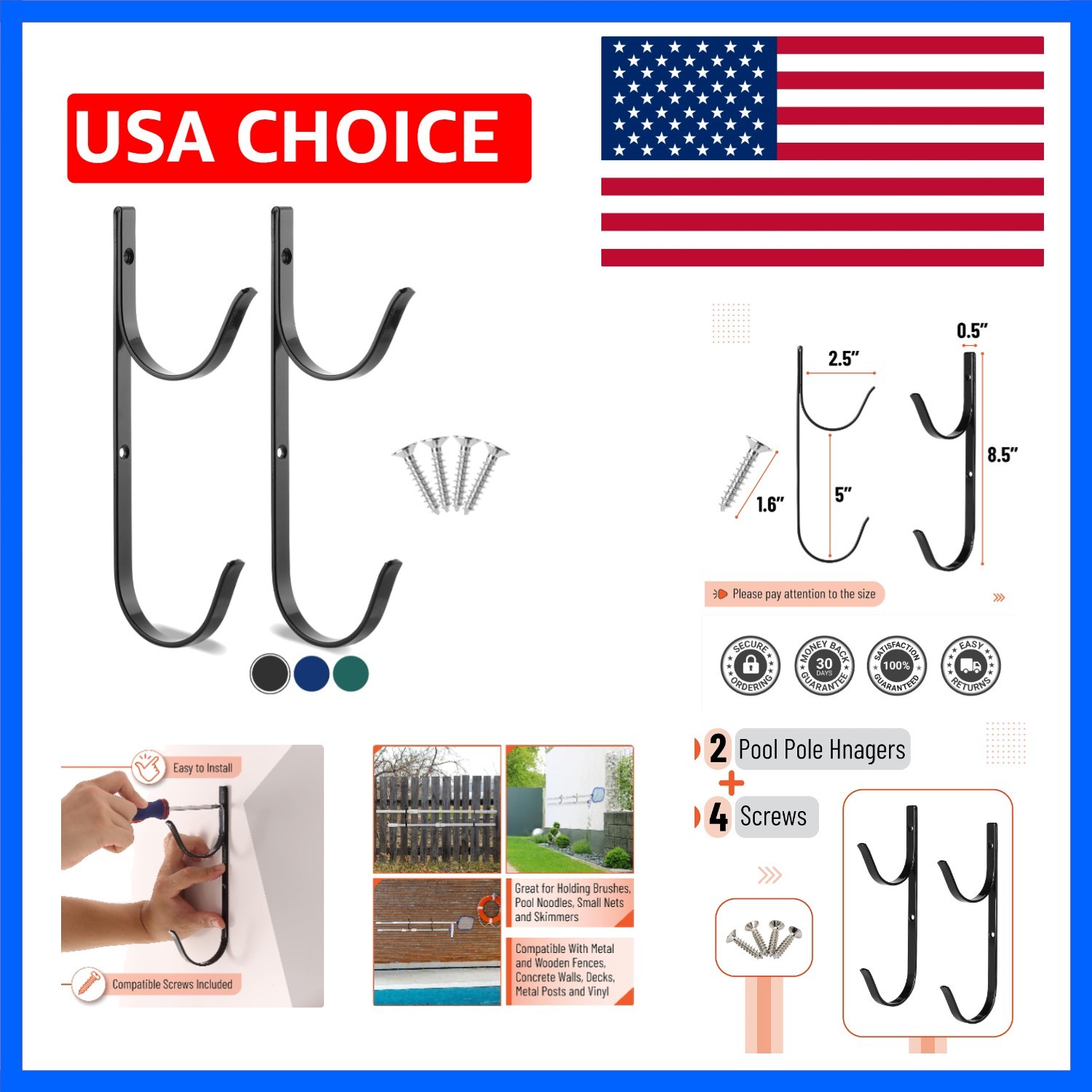 Pool Pole Hanger, 2 Pack, Pool Equipment Hooks | for Poles and Hose Accessori…