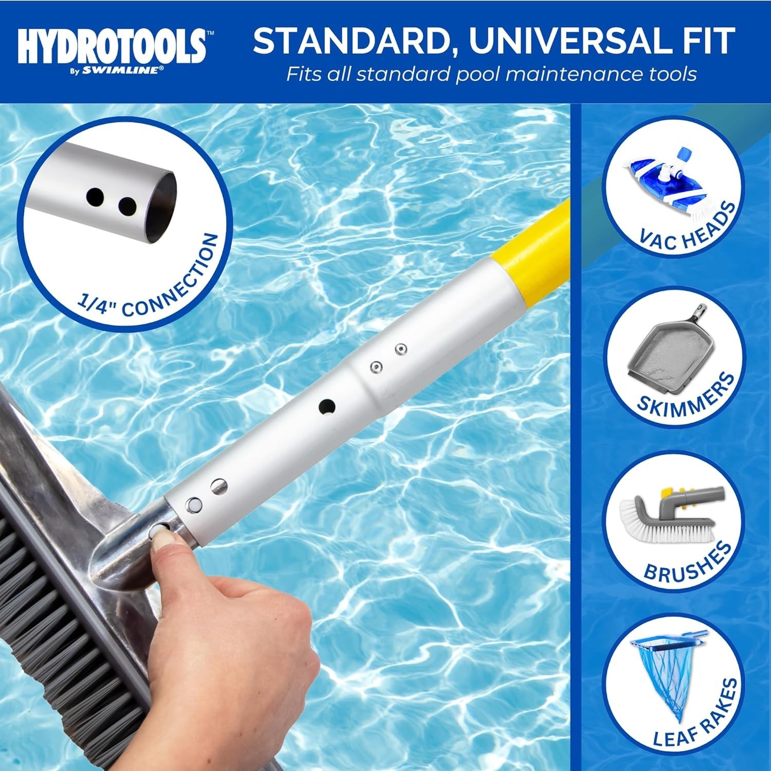 HydroTools Fiberglass Telescopic Pool Pole 8-16ft Adjustable for Skimming & C…