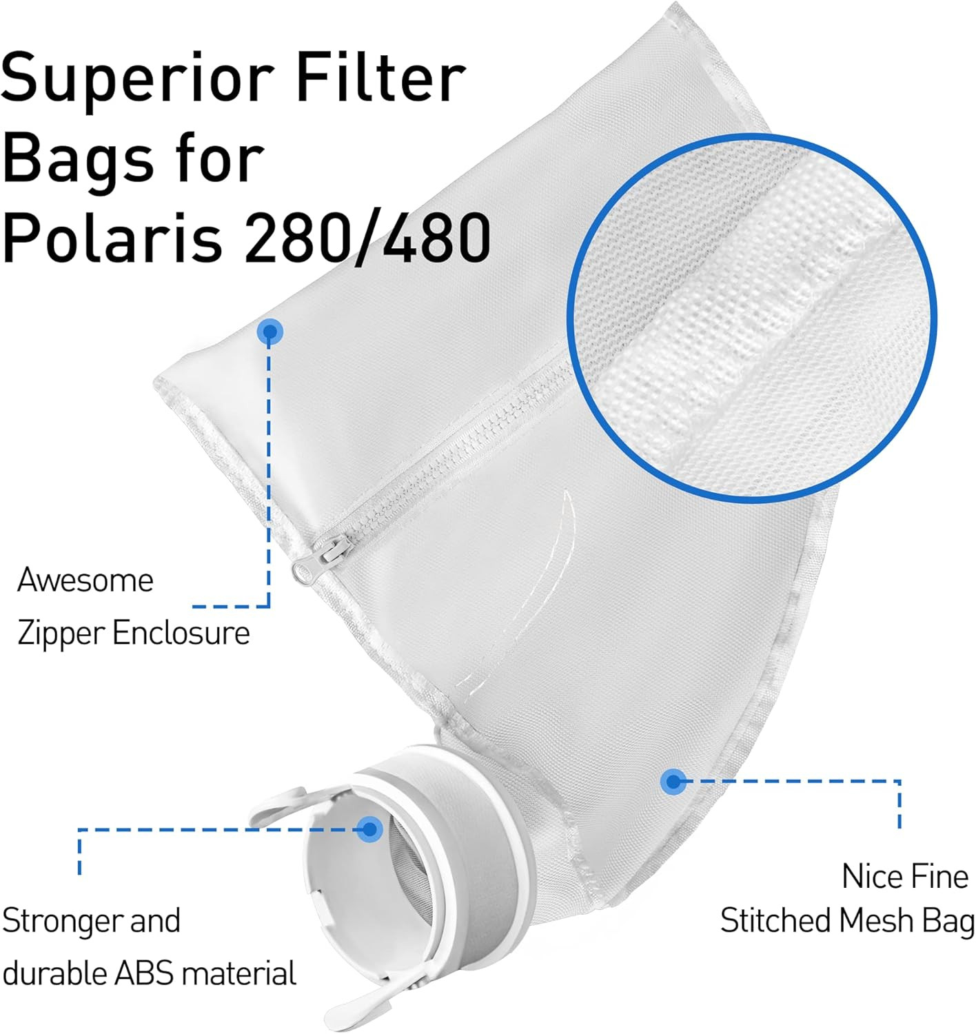 Nylon Mesh Pool Cleaner Bags,Bag Zipper Replacement for Polaris 280 & 480 Pool C