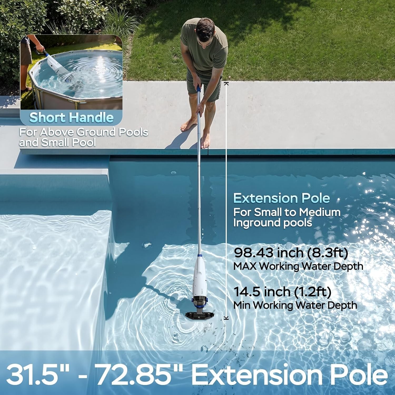 Cordless Handheld Pool Vacuum Cleaner, 18.5GPM Enhanced Powerful Suction for Abo