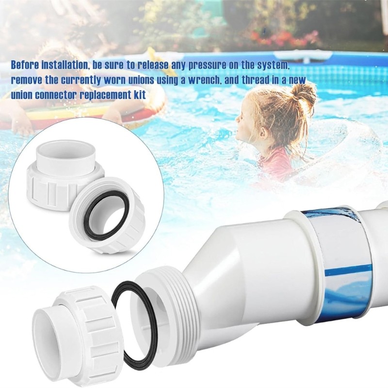 Pool Pipe Union Replacement Set with Sealing Washer for Home Pools Connection