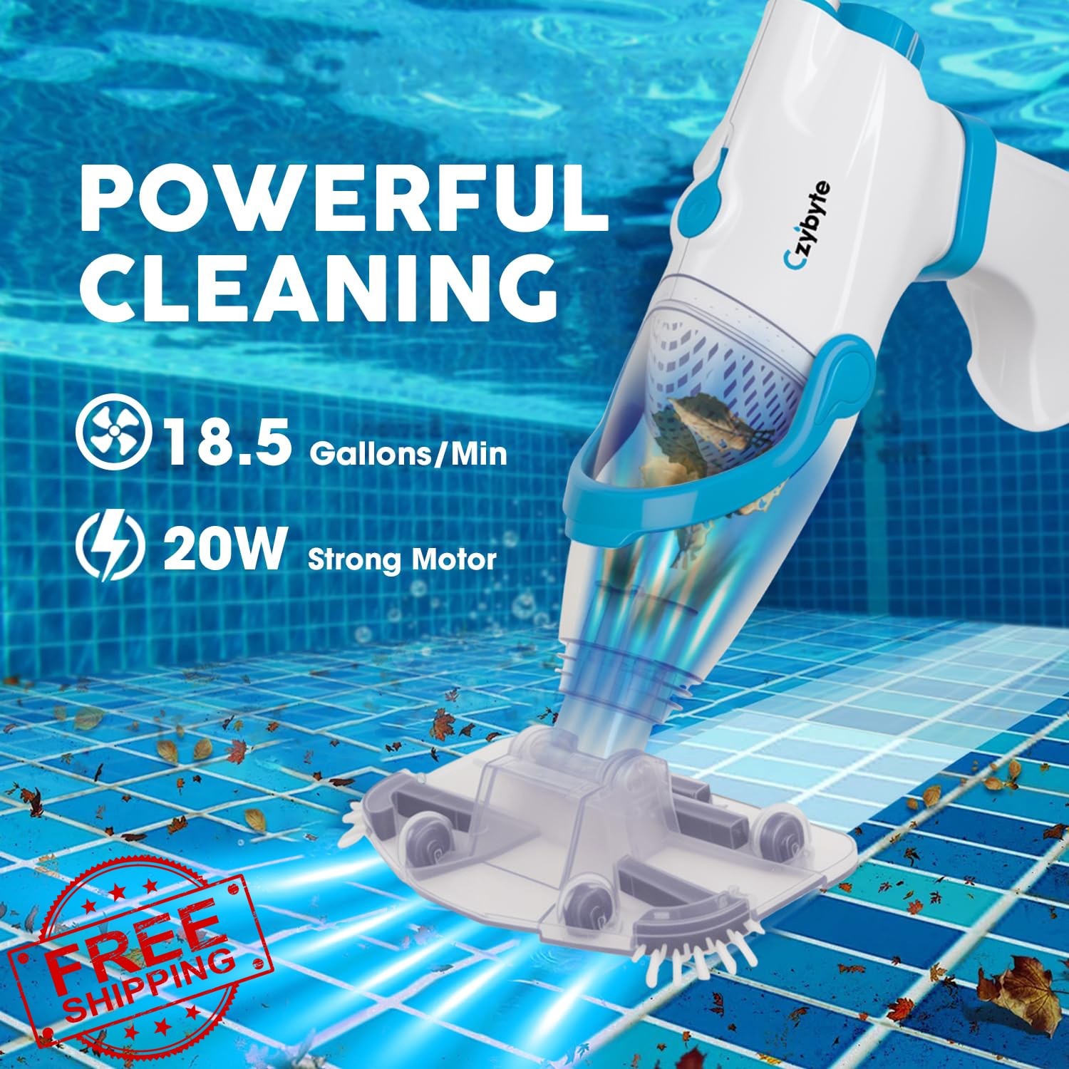 CZYBYTE Handheld Pool Vacuum Cleaner White Blue