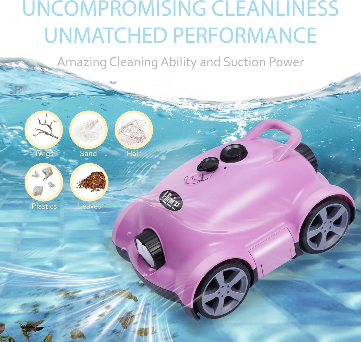Hinice Cordless Robotic Pool Cleaner Automatic Vacuum 150 Min 2200 Sq.Ft. Pink