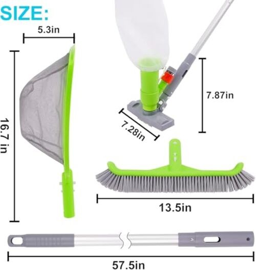Deluxe Swimming Pool Cleaning Kit with Spa Jet Vacuum Cleaner,Brush, Semi