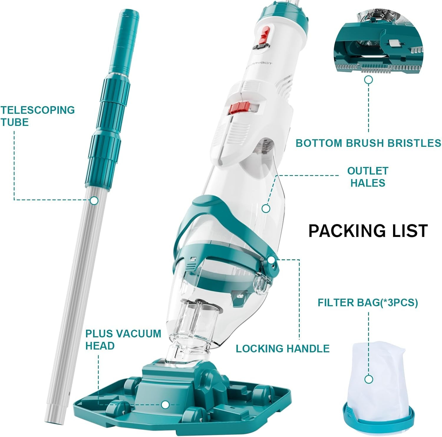 2026 Upgraded Cordless Pool Vacuum for above Ground Pools, Dual Modes High-Flow/