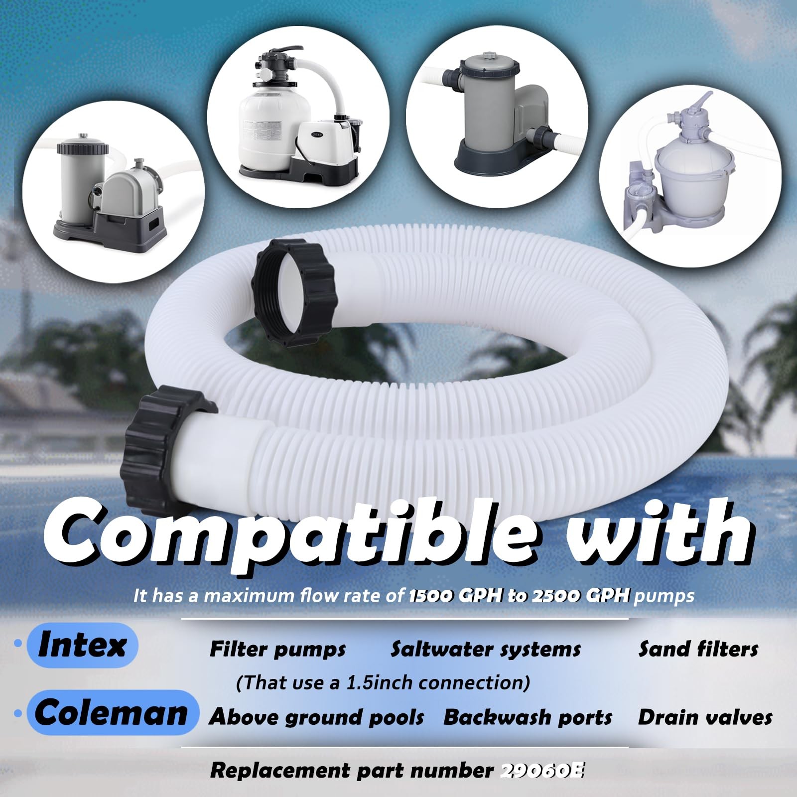 Socima 1.5 Pool Pump Hose Compatible Intex Pump Sand Filters Saltwater Systems