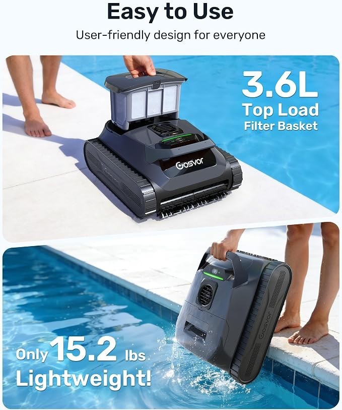 Gosvor LiteVac G1 Pool Robot Cleaner Wall Waterline 200min 2153sqft Smart WiFi+