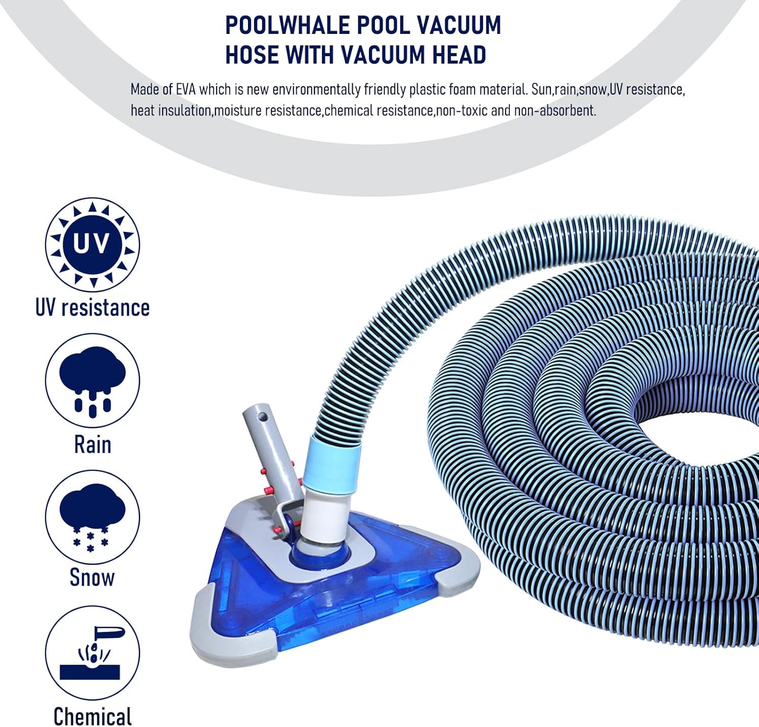 24FT Pool Vacuum Hose Set with Vacuum Head & 12FT Telescopic Pole