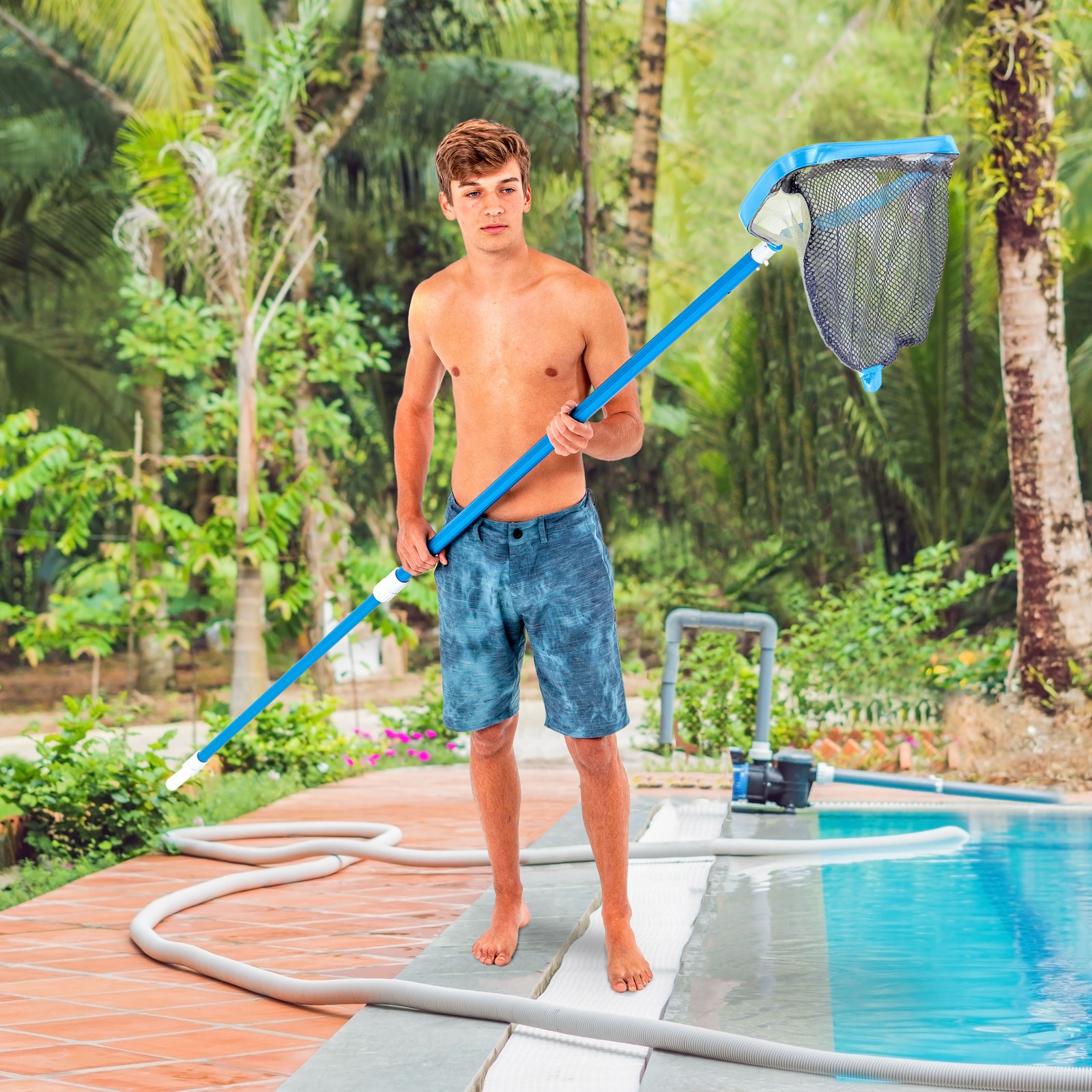 Pro Heavy Duty Swimming Pool Aluminum Leaf Skimmer Rake, Double-Stitched Net Bag