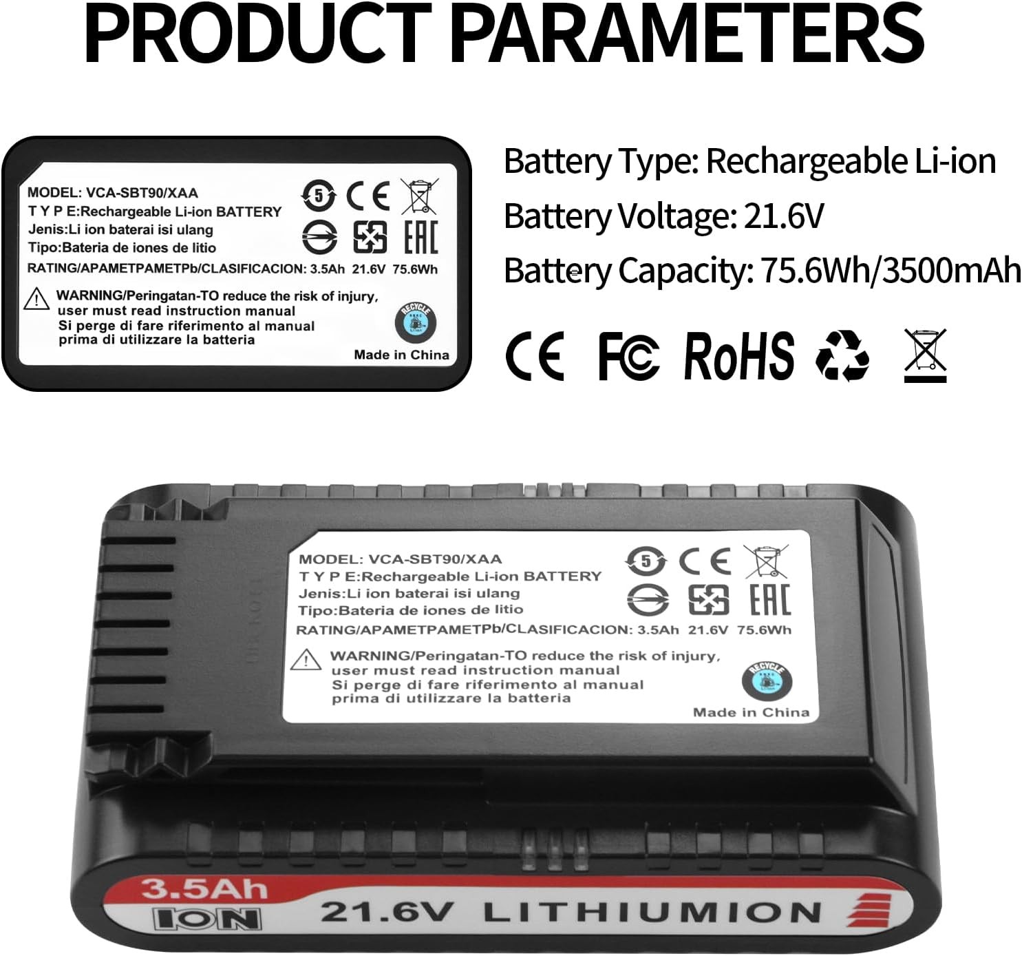 Replacement for Samsung VCA SBT90 VCA SBTA60 VCA SBT90E VCA SBT90EB Battery