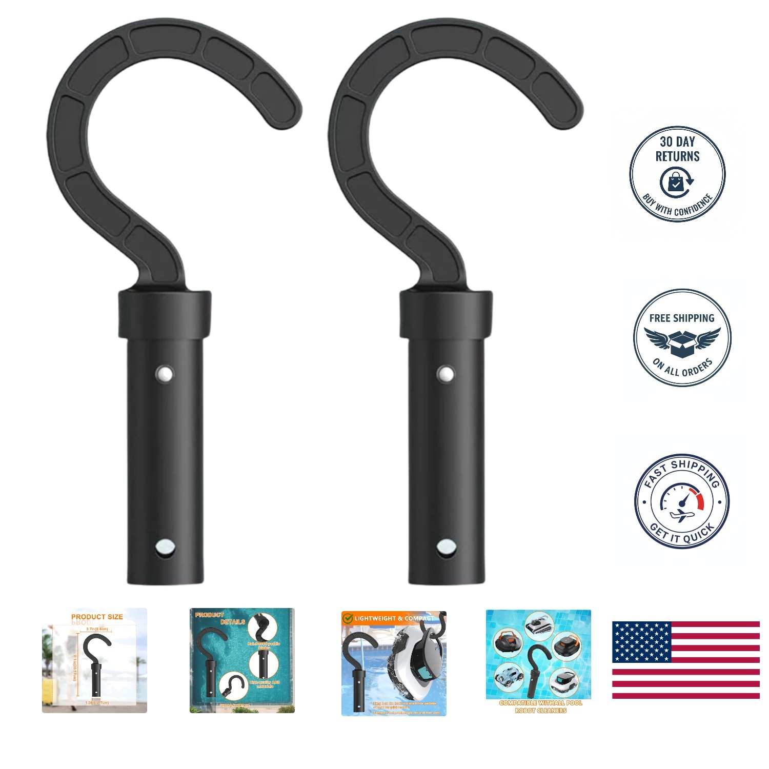 Ergonomic Telescopic Pole Hook for Robotic Pool Cleaners – Easy Adjustment