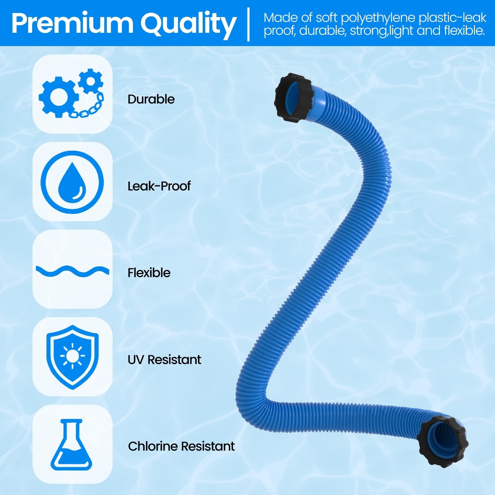 1.5&Prime; x 20&Prime; Pool Hose Replacement, Pack of 2 – Compatible x 20&Prime;, Blue