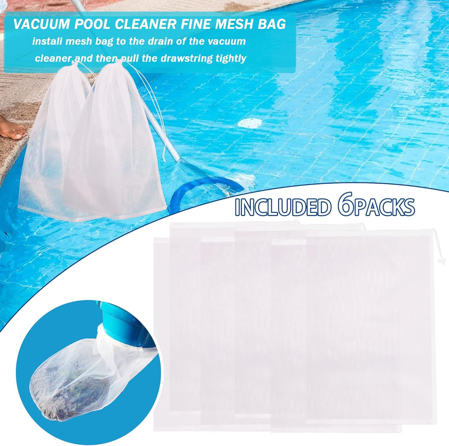 6Pack 24 * 16 » Pool Fine Mesh Filter Bags for Leaf Vacuum Pool Cleaners,Pool Va