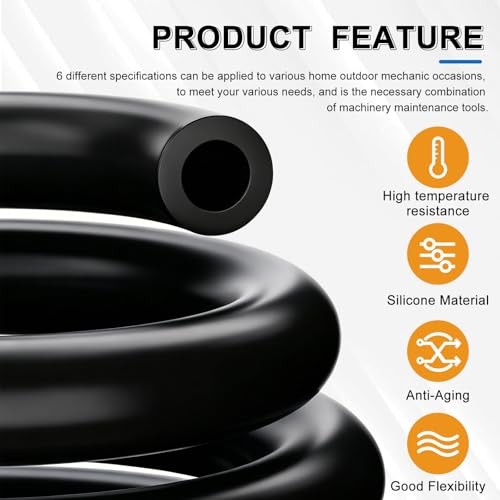 6.6 FT Vacuum Hose Automotive 1/8&Prime; 5/32&Prime; 3/16&Prime; 6.6FT-6Values(1/8&Prime;~3/8&Prime;) Black
