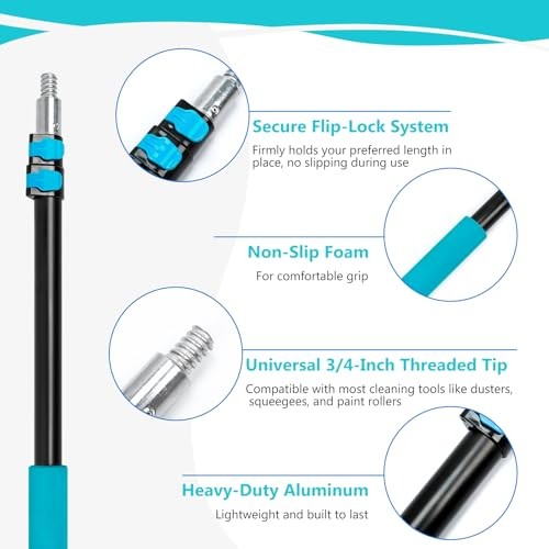 5-12 ft Telescoping Boat Hook Pole – 20ft Reach Heavy Duty Aluminum Boat Blue