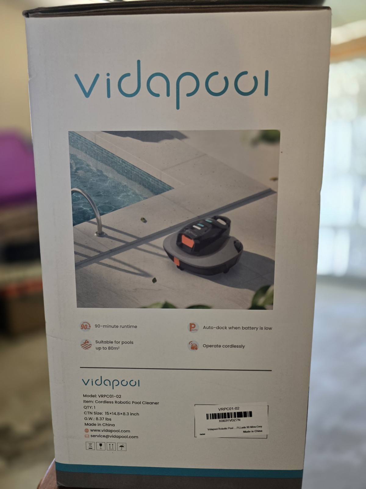 Vidapool Cordless Robotic Pool Cleaner VRPC01-02 90 Min 15.1L