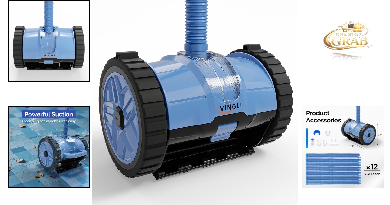 Automatic Pool Vacuum Cleaner Inground & Above-Ground Heavy-Duty 39ft Hose