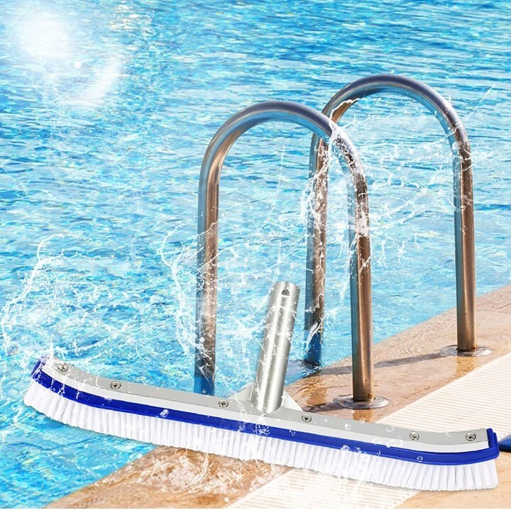 Swimming Pool Blue Brush Wall and Tile Brush,18&Prime; Polished Aluminum Back Premium