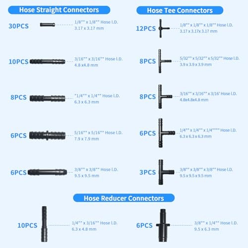 Silicone Vacuum Hose Kit – 6PCS 5FT Vacuum Line (1/8&Prime; 5/32&Prime; 3/16&Prime; 1/4&Prime; Black