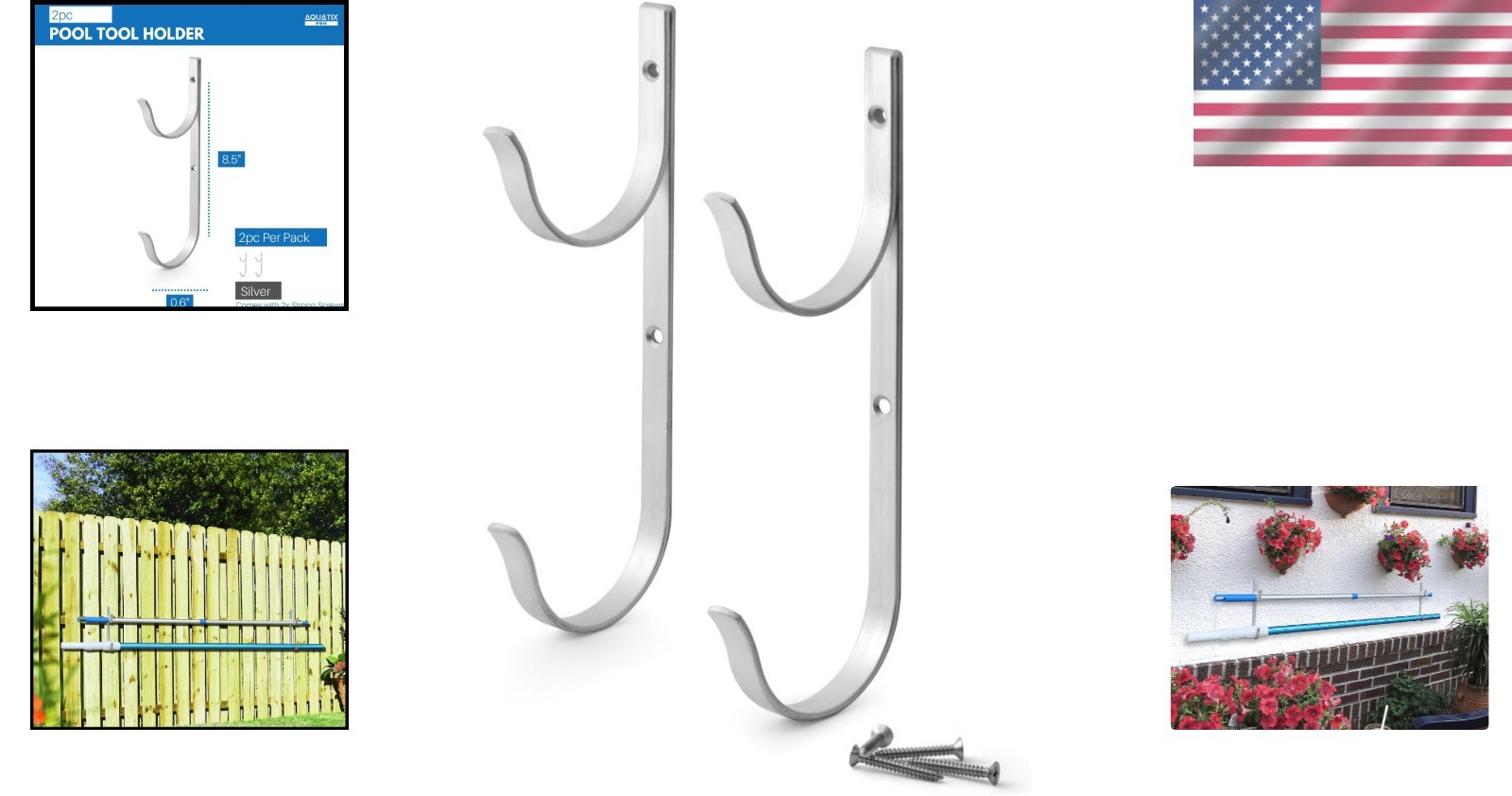 Durable Wall-Mounted 4 Hook Holder for Pool Accessories & Garden Tools