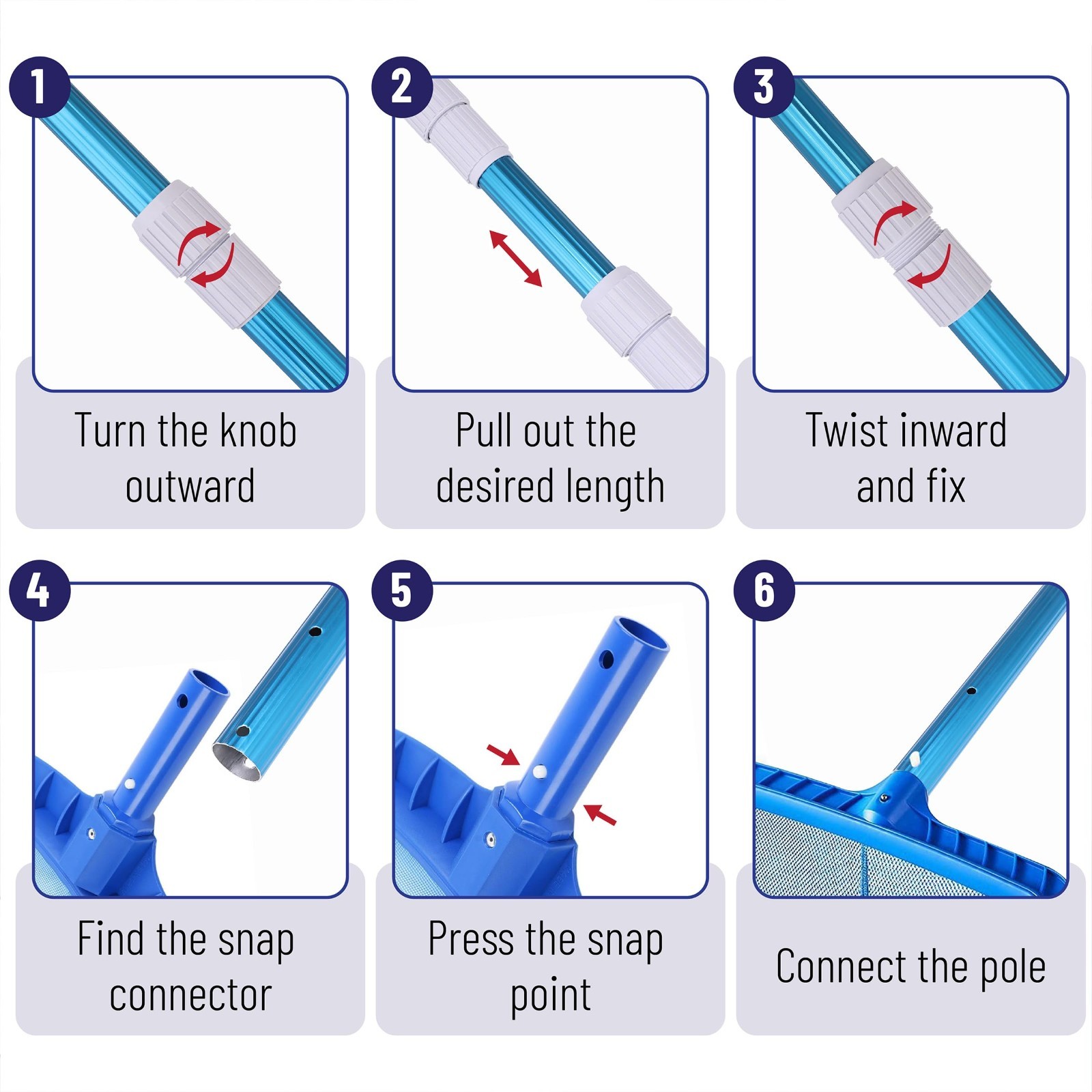 Telescopic Pool Cleaning Pole 12ft Adjustable 3pc Skimmer Brush Maintenance Tool
