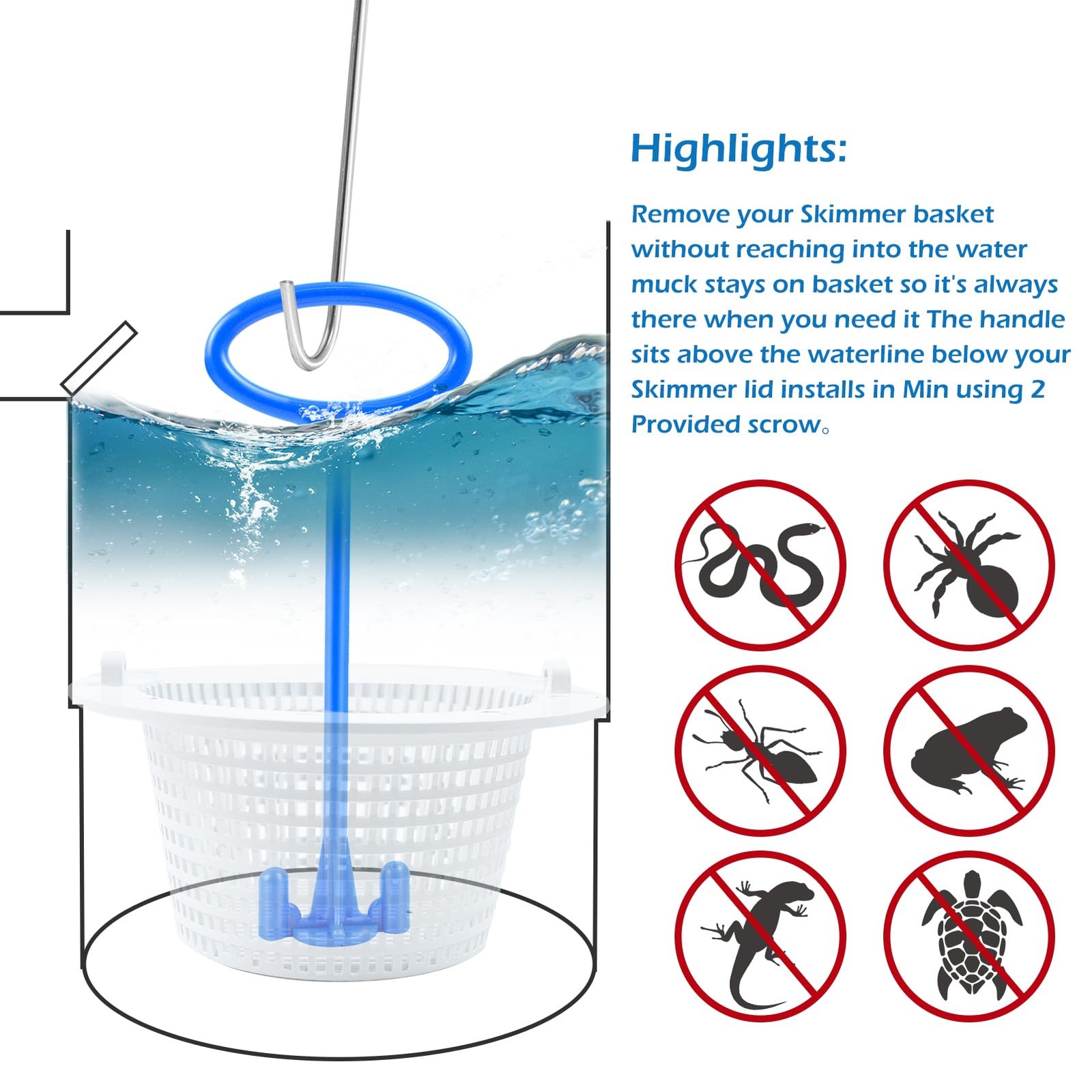 Universal Pool Skimmer Basket Handle Hook for Easy Debris Removal
