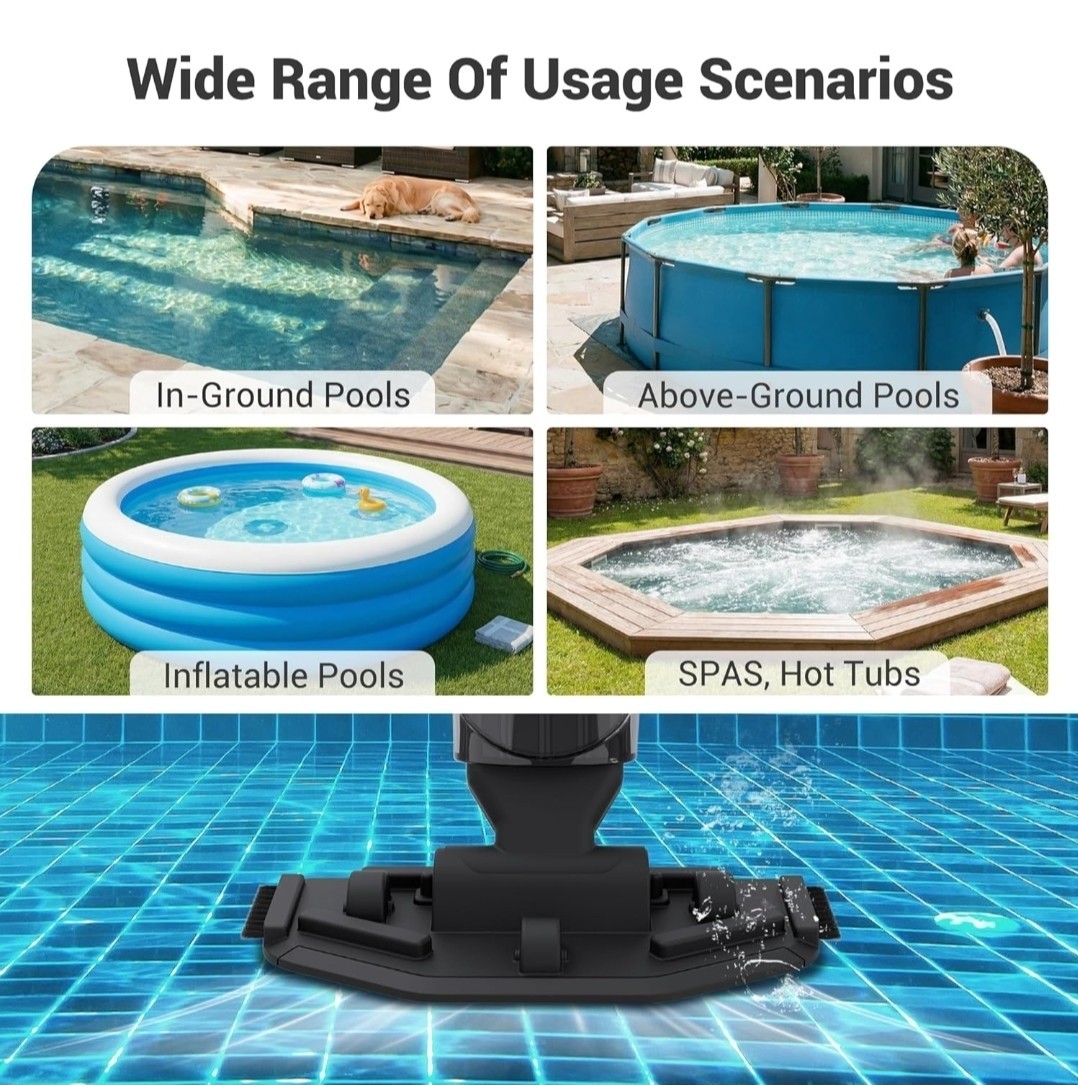 Rechargeable Handheld Telescopic Pool Vacuum 30W 18 GPM 1.1L 60 Min