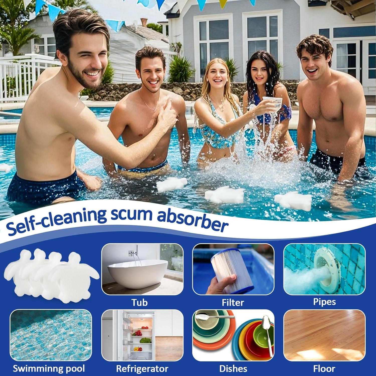 16PCS Pool Scum Sponges Oil Absorber for Hot Tub Spa Swimming Pool Cleaning