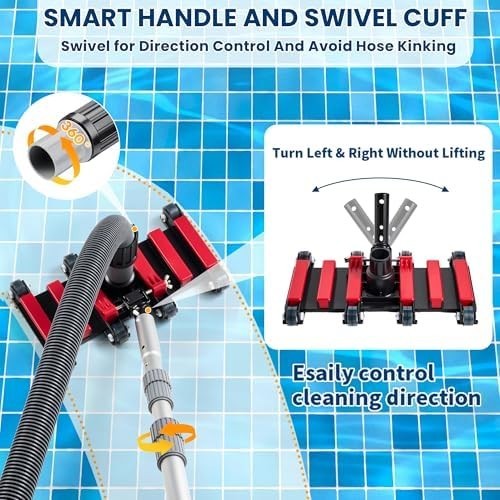 Professional Pool Vacuum Hose and Head – Heavy Duty Hoses with Swivel Cuff and W