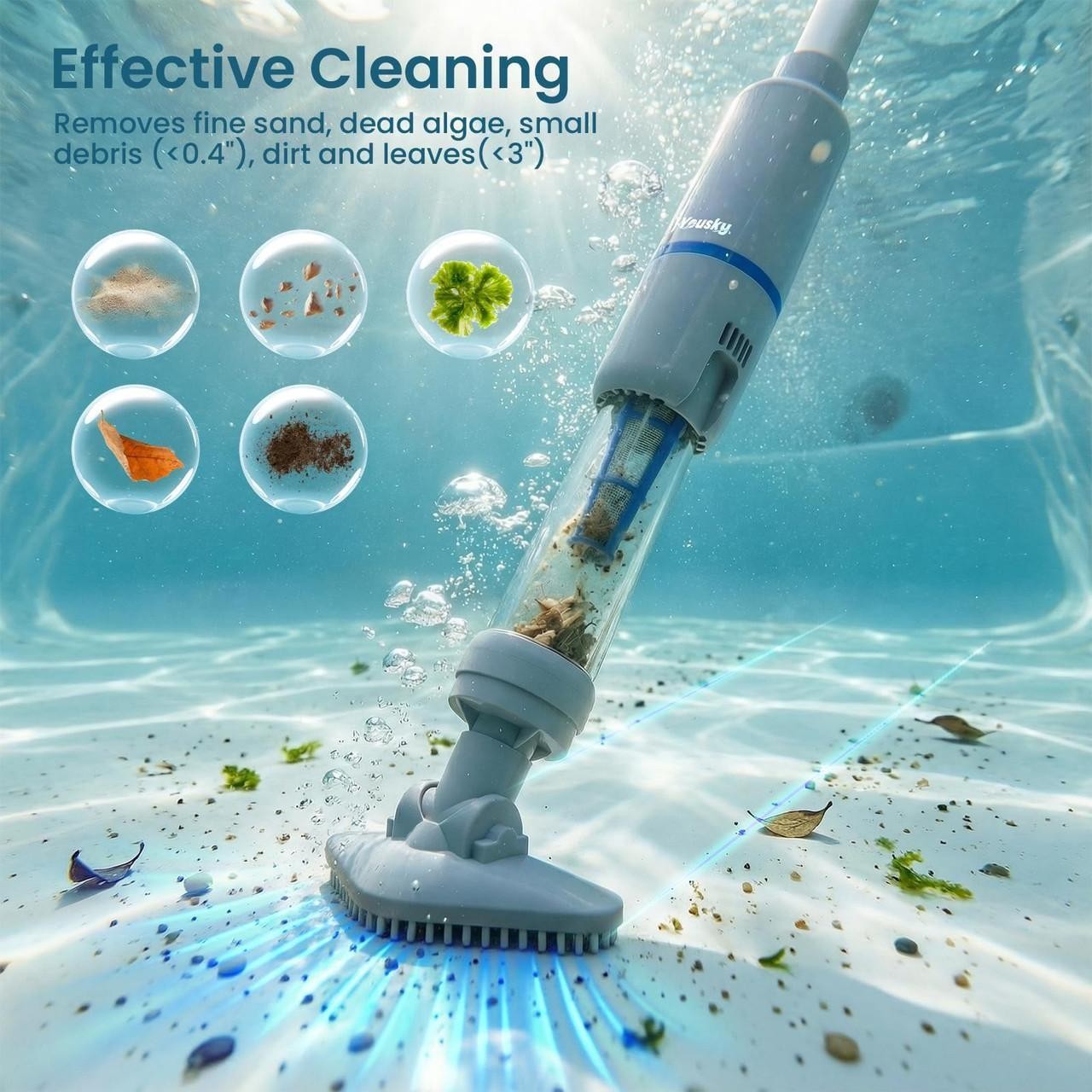 Handheld Spa Hot Tub Vacuum, Cordless Spa Vacuum Cleaner with 2 Brush Heads and