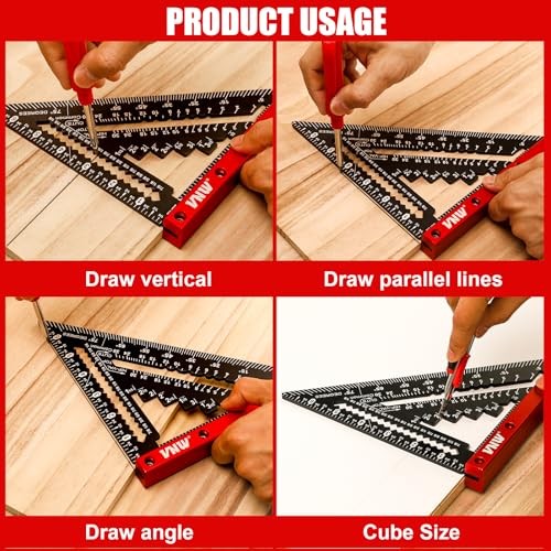 VNW 7inch Rafter Square with Carpenter Pencil, 1/8&Prime; Precision 7-inch Black
