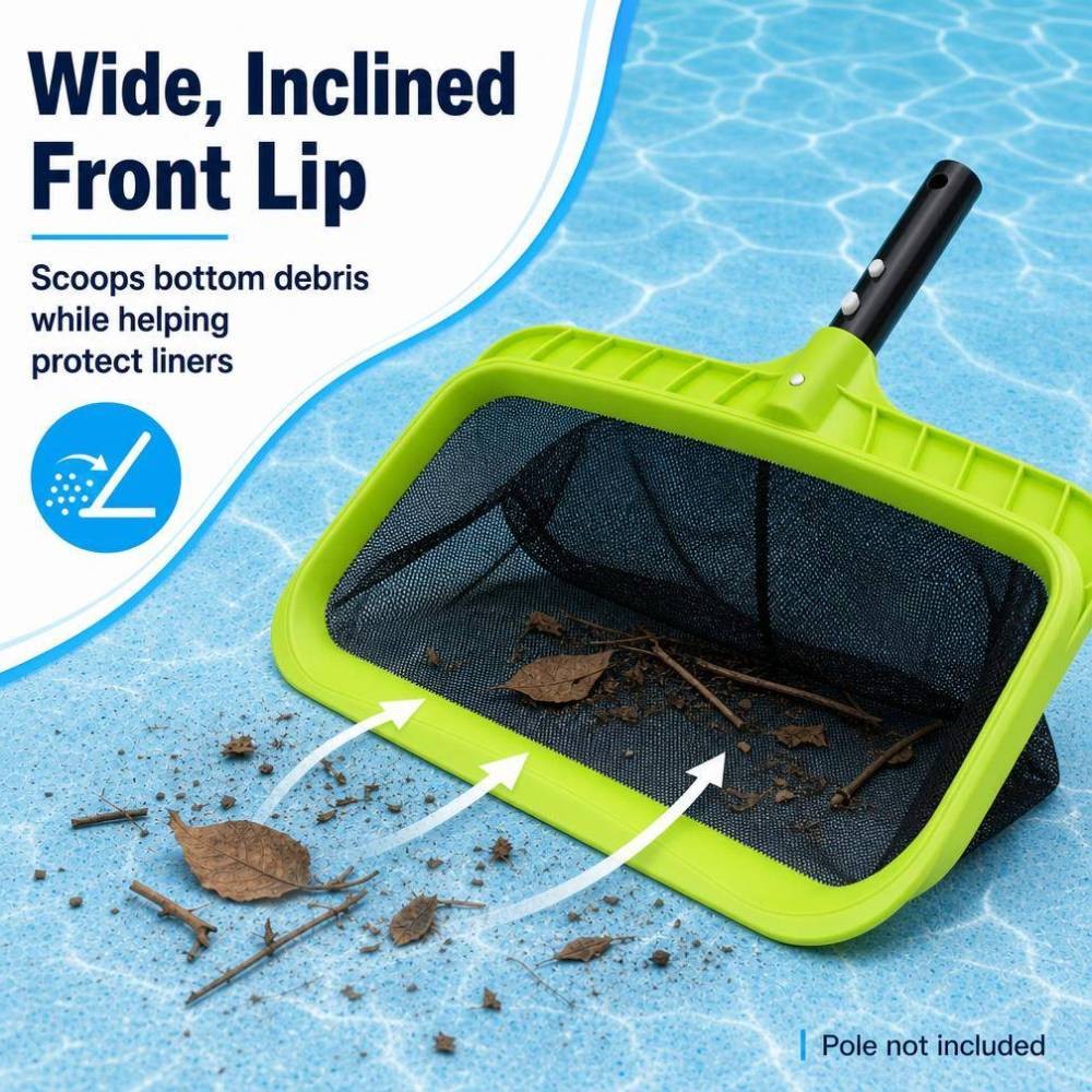 Pool Leaf Skimmer Net Reinforced Frame Deep Rake Mesh Netting Cleaner Head