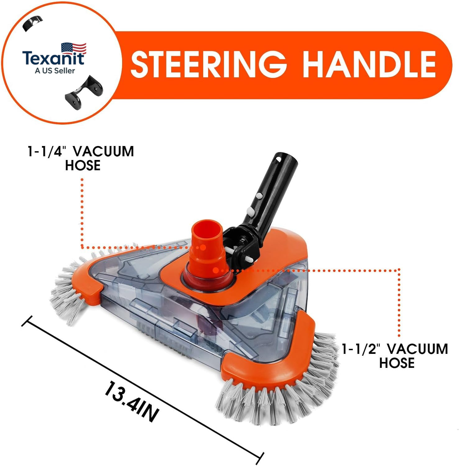Pool Vacuum Head with Side Brush,Universal Steering Handle & Universal Rotatable
