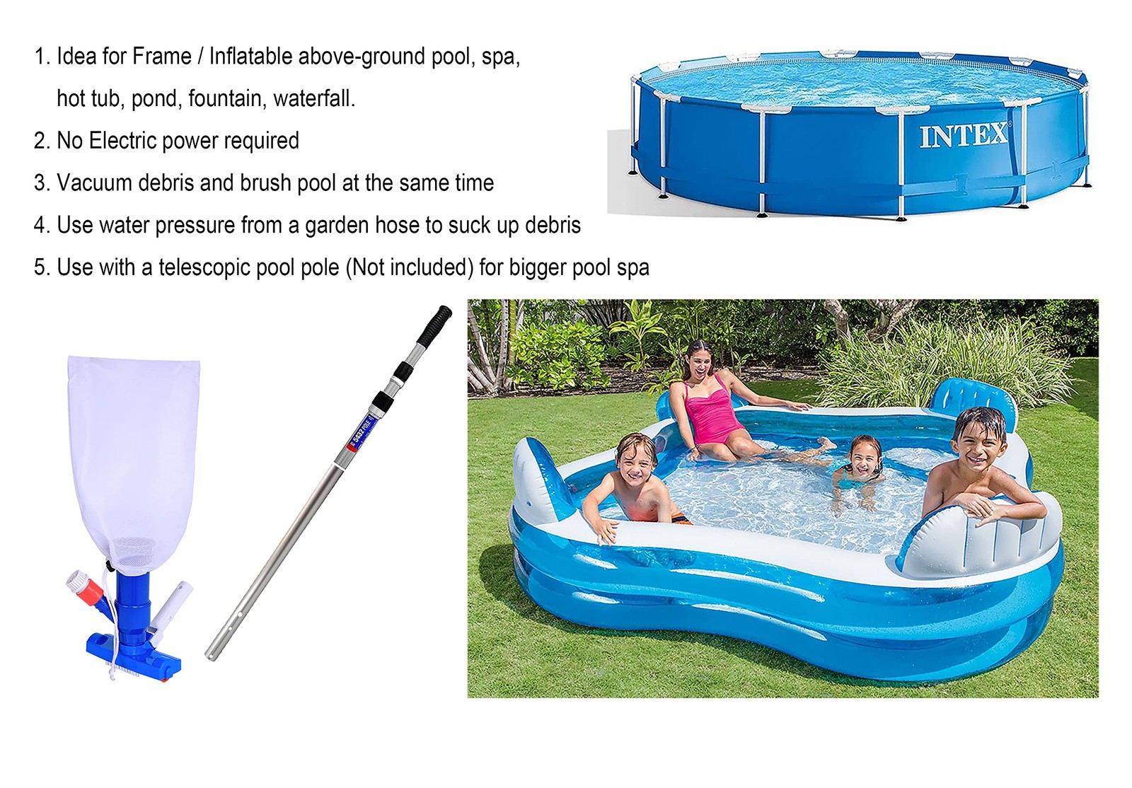 Pool Spa Jet Vacuum Cleaner w/Brush for Frame Above Vacuum, Blue