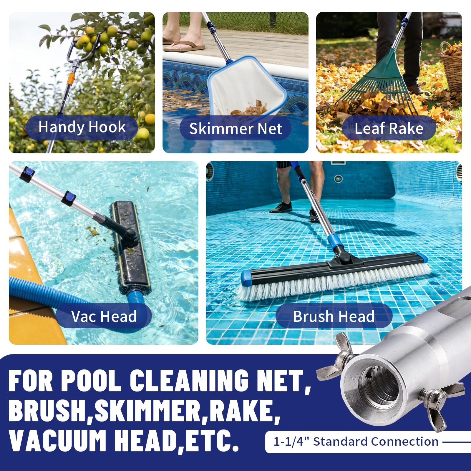 16 FT Aluminum Telescopic Pole for Pool Cleaning, Dusting & Painting
