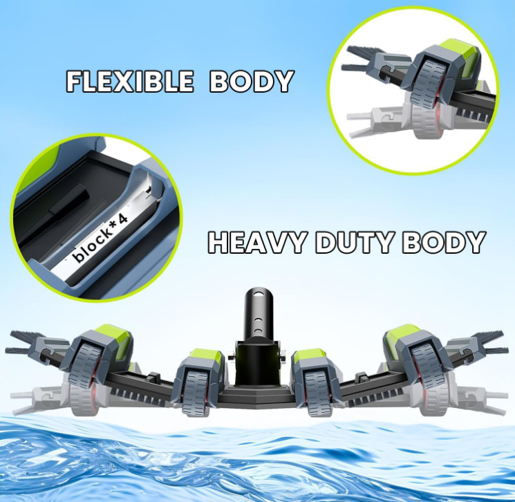 Cabezal Aspirador Flexible con Peso, Ruedas y Mango de Aluminio para Piscina