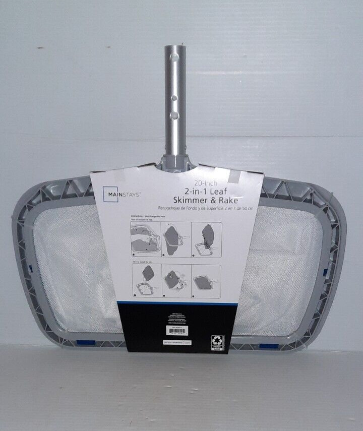 Mainstays 20 in. 2-in-1 Leaf Skimmer & Rake for Pools & Ponds etc. New