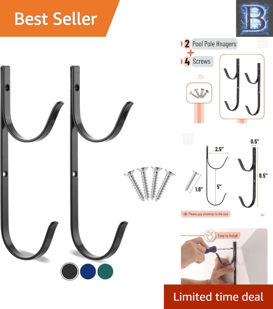 Wall-Mount Pool Pole Hooks – 2 Pack Heavy-Duty Storage Solution for Your Garden