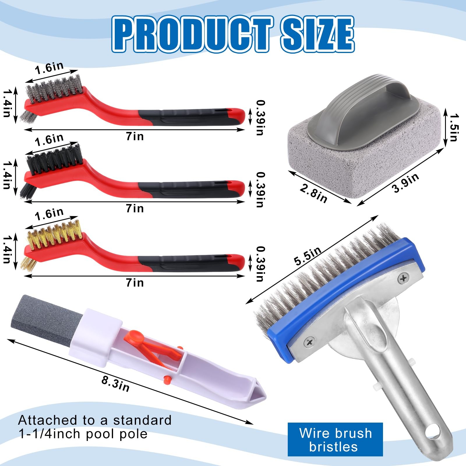 6 Pcs Pool Cleaning Kit 5 Inch Stainless Steel Pool Brush Pumice Stone Metal …