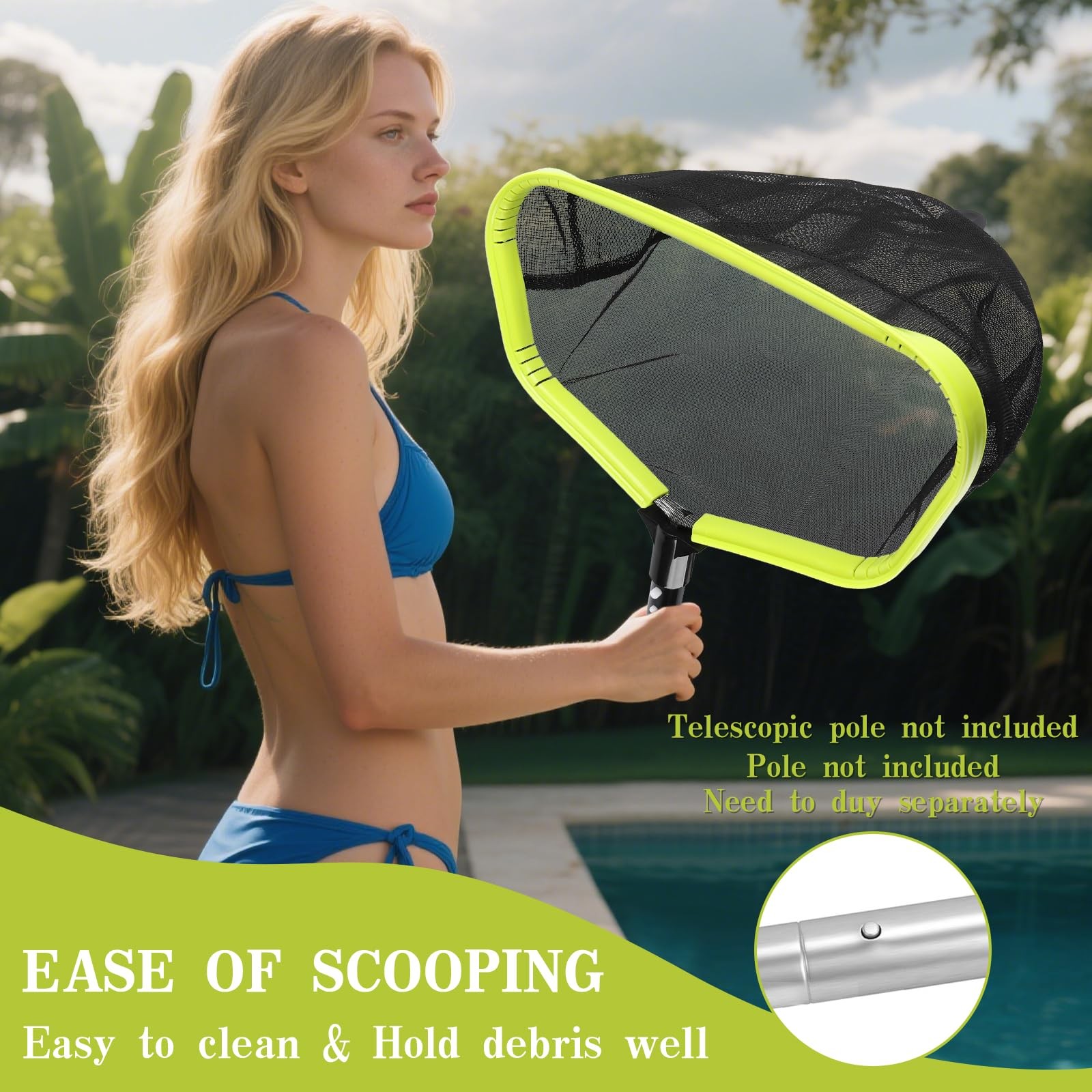 Double-Layer Deep Bag Pool Skimmer Net with Reinforced Frame – Fine Mesh Pool