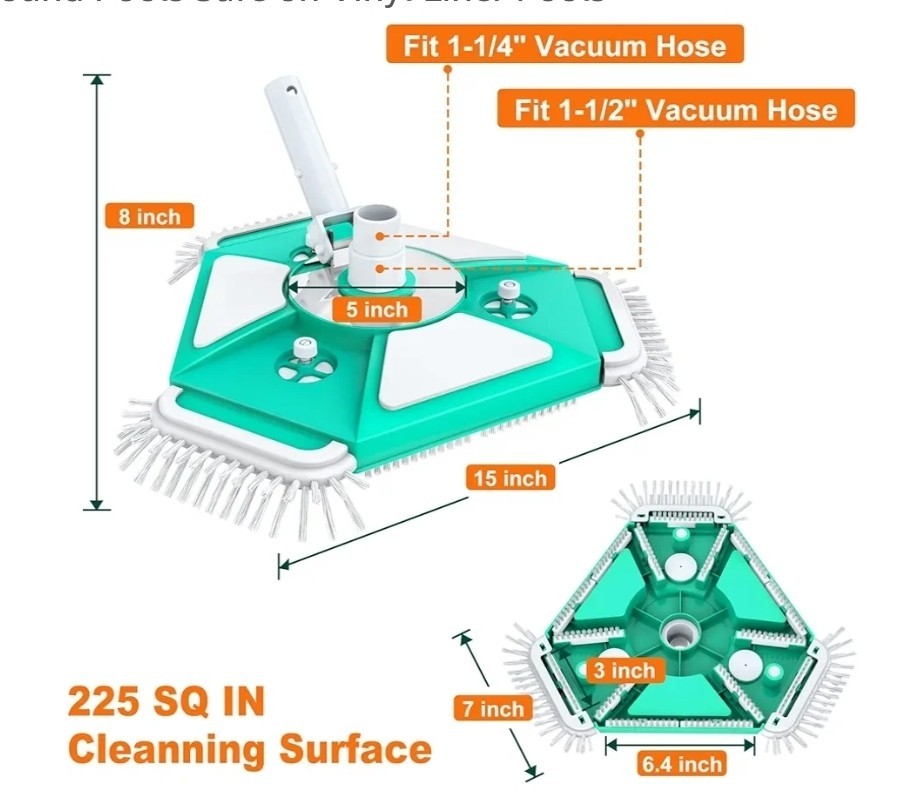 Upgrade Pro Weighted Triangular Pool Rotative Vacuum Head With Brush & Ez Clip H