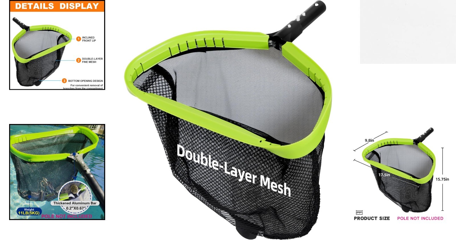 Effortless Pool Cleaning with Aluminum Leaf Skimmer – 17.5 in Double-Layer