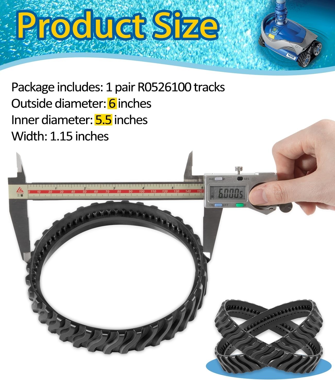 Track Replacement for Zodiac MX6 MX8 Pool Cleaners – Heavy Duty Rubber Wheel Bel